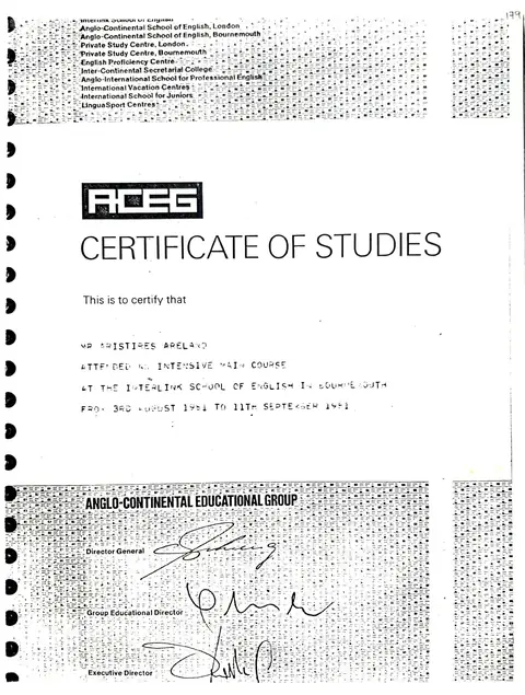 Anglo-Continental School of English — Interlink School of English · Bournemouth, Reino Unido, agosto–septiembre de 1981