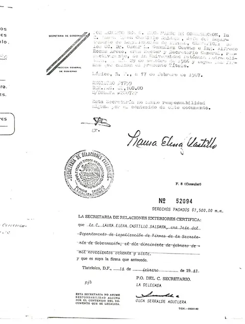 Legalización del título ante la Secretaría de Gobernación — Secretaría de Gobernación · México D.F., 1987