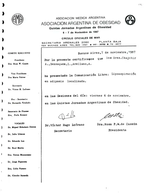 V Jornadas Argentinas de Obesidad — Asociación Médica Argentina · Buenos Aires, 6–7 de noviembre de 1987