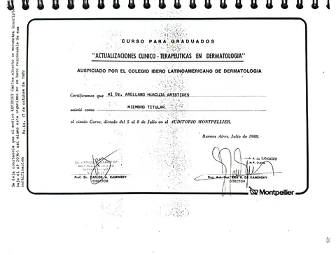 Curso de dermatología — Prof. Dr. Carlos Kaminsky — Auditorio Montpellier · Buenos Aires, julio de 1988