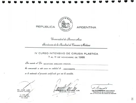 IV Curso Intensivo de Cirugía Plástica — Dr. José Juri — Buenos Aires, 1988