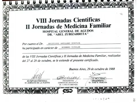 VIII Jornadas Científicas y II de Medicina Familiar — Hospital Dr. Abel Zubizarreta · Buenos Aires, 27–29 de octubre de 1988