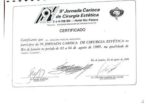 9ª Jornada Carioca de Cirurgia Estética — Río de Janeiro, 2–4 de agosto de 1989