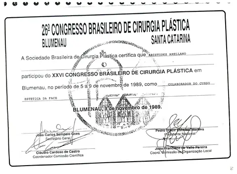 Curso: estética de la cara — XXVI Congresso Brasileiro de Cirurgia Plástica · Blumenau, 1989