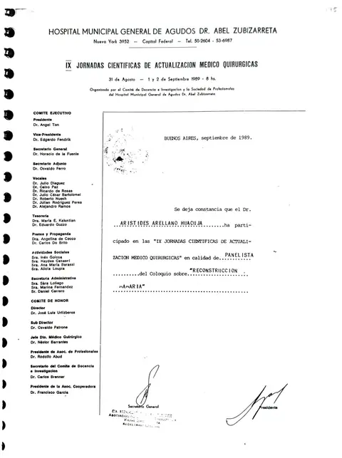 IX Jornadas Científicas de Actualización Médico-Quirúrgicas — Hospital Municipal Dr. Abel Zubizarreta · Buenos Aires, 1989