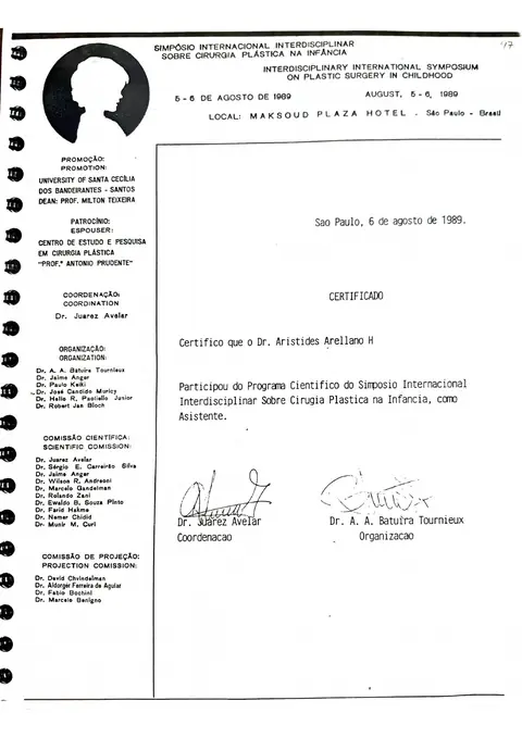 Simposio internacional: cirugía plástica en la infancia — Río de Janeiro, agosto de 1989