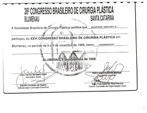 XXVI Congresso Brasileiro de Cirurgia Plástica — Blumenau, Brasil · 5–9 de noviembre de 1989