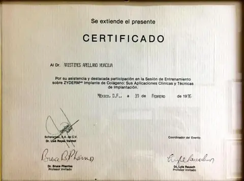 Sesión de entrenamiento: colágeno inyectable Zyderm — Certificado de asistencia y participación destacada