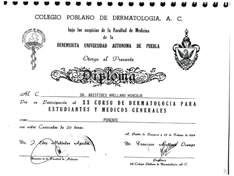 Curso curricular (20 h) — Colegio Poblano de Dermatología — Facultad de Medicina BUAP · Puebla, 1994