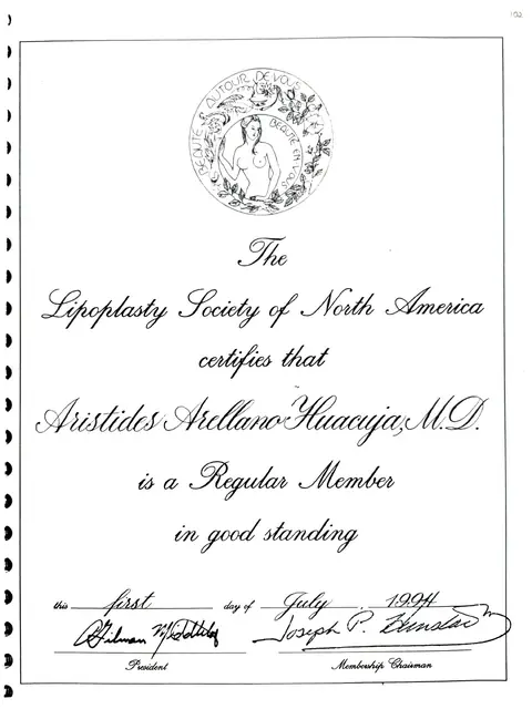 Regular Member — Lipoplasty Society of North America — 1 de julio de 1994