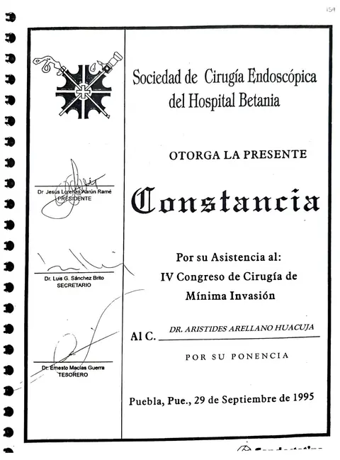IV Congreso de Cirugía — Sociedad de Cirugía Endoscópica — Hospital Betania · Puebla, 1995
