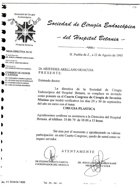 Sociedad de Cirugía Endoscópica del Hospital Betania — Puebla · 22 de agosto de 1995