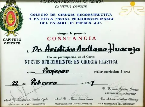 Constancia — Colegio de Cirugía Reconstructiva y Estética Facial Multidisciplinario — Academia Mexicana de Cirugía, Capítulo Oriente · Puebla