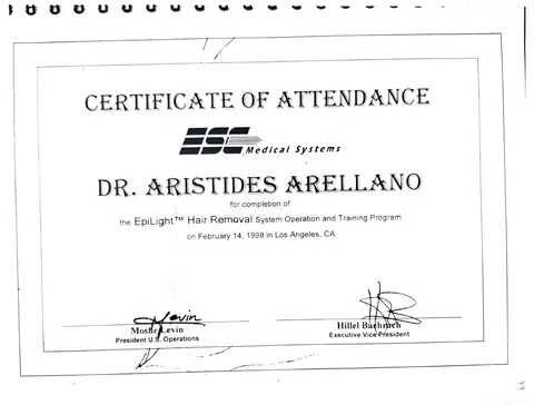 Certificate of Attendance — ESC Medical Systems — Los Ángeles, California · 14 de febrero de 1998