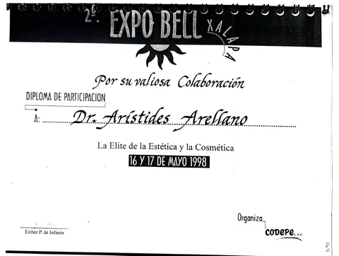 Diploma de participación — Expo BECL, La Élite de la Estética — 16–17 de mayo de 1998