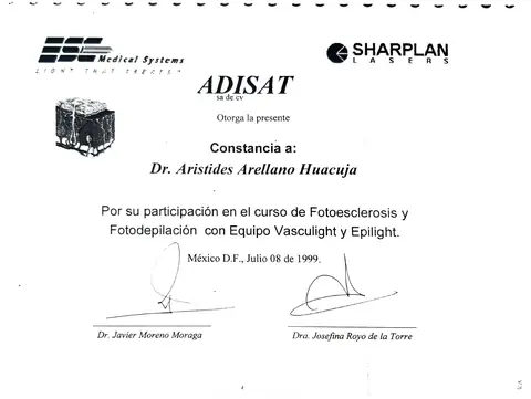 Curso de fotoesclerosis y fotodepilación (VascuLight / EpiLight) — ESC Medical Systems — Dr. Javier Moreno Moraga