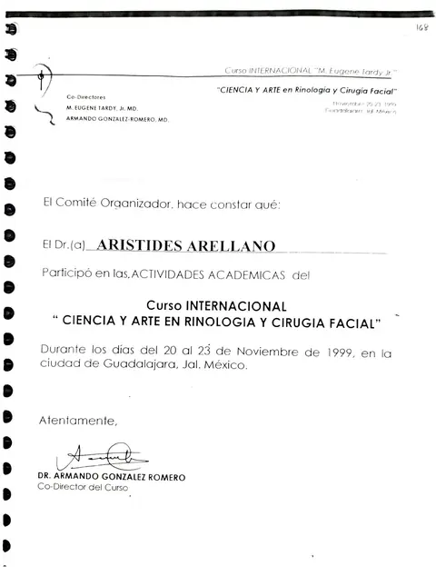 Curso internacional: Ciencia y Arte en Rinología y Cirugía Facial — Guadalajara · noviembre de 1999