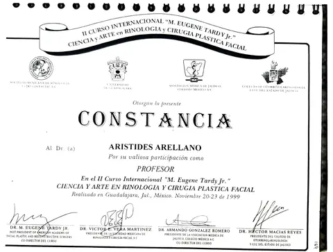 Reconocimiento — Dr. M. Eugene Tardy Jr. (AAFPRS) — Facial Plastic and Reconstructive Surgery · 1999
