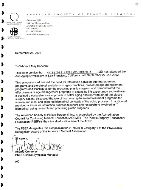Anti-Aging Symposium — American Society of Plastic Surgeons (21 h AMA) — San Francisco, California · 27–29 de septiembre de 2002
