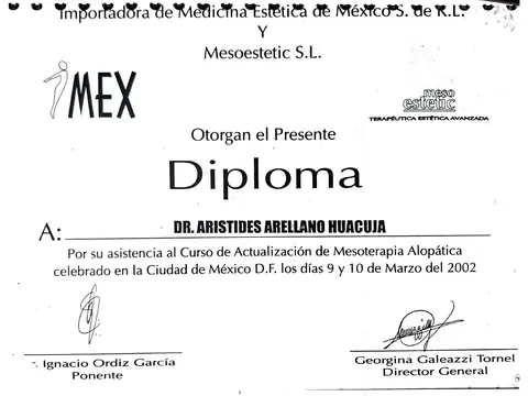 Curso de actualización en mesoterapia alopática — IMEX / Mesoestetic — Dr. Ignacio Ordiz · CDMX, 9–10 de marzo de 2002