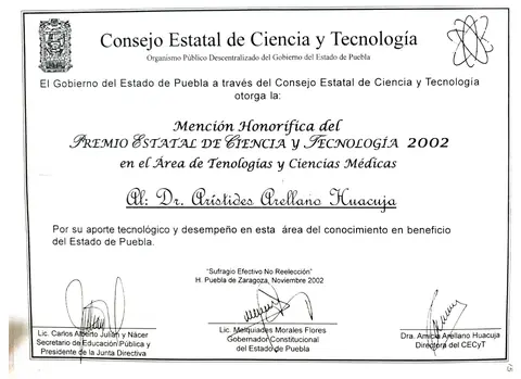 Reconocimiento — Consejo Estatal de Ciencia y Tecnología de Puebla — Gobierno del Estado de Puebla · 2002