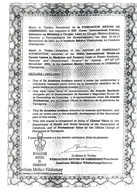 XIX Curso Internacional Práctico Intensivo: láser en cirugía plástica — Fundación Antoni de Gimbernat — Dr. Mario A. Trelles · España