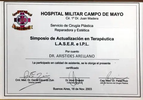 Simposio de actualización en terapéutica LÁSER e IPL — Hospital Militar Campo de Mayo, Servicio de Cirugía Plástica · Argentina, 2003