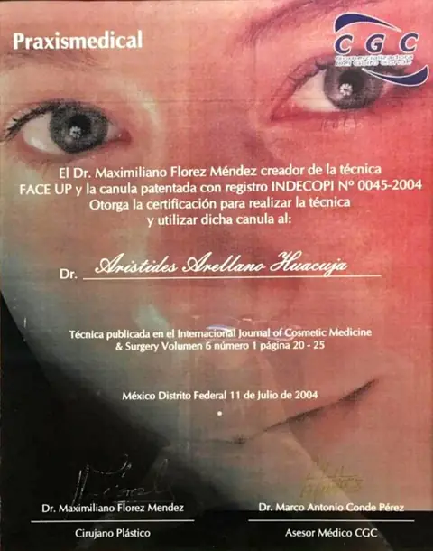 Certificación en la técnica FACE-UP — Praxismedical — Dr. Maximiliano Flórez Méndez · 2004