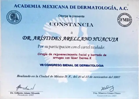 Cartel: rejuvenecimiento facial y borrado de arrugas con láser Derma K — VII Congreso Bienal de Dermatología · CDMX, 20–23 de noviembre de 2007