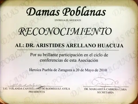 Reconocimiento — Asociación Damas Poblanas — Ciclo de conferencias · Puebla, 20 de mayo de 2010