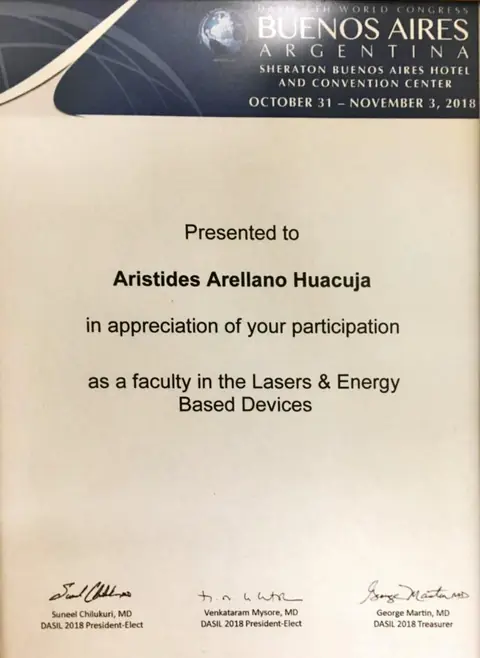DASIL World Congress 2018 — profesor invitado (faculty) — Faculty en Lasers & Energy-Based Devices · Buenos Aires, 31 de octubre – 3 de noviembre de 2018