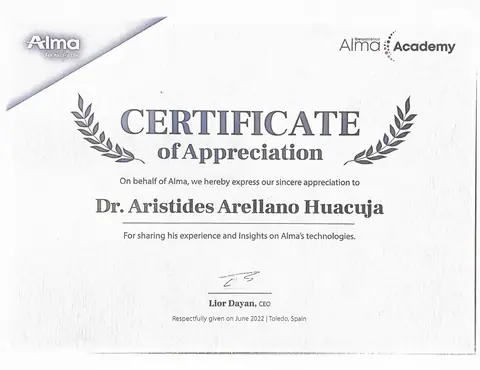 Certificate of Appreciation — Alma Academy, Toledo — Toledo, España · junio de 2022