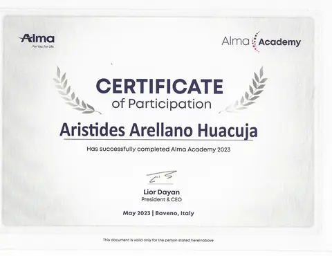 Certificate of Participation — Alma Academy, Baveno — Baveno, Italia · mayo de 2023