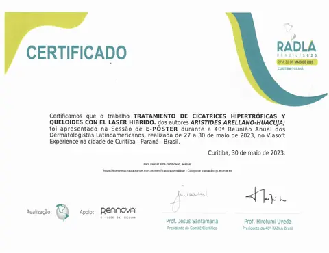 E-póster: cicatrices hipertróficas — 40ª RADLA Brasil — Reunión Anual de Dermatólogos Latinoamericanos · Curitiba, 27–30 de mayo de 2023