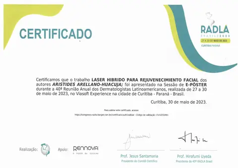 E-póster: láser híbrido para rejuvenecimiento facial — 40ª RADLA — Reunión Anual de Dermatólogos Latinoamericanos · Curitiba, mayo de 2023