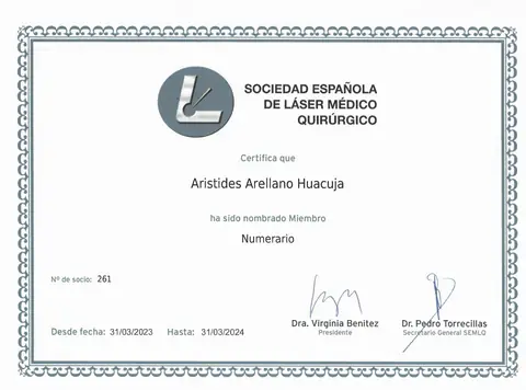 Miembro numerario SEMLQ — renovación (socio nº 261) — Sociedad Española de Láser Médico Quirúrgico · 2023–2024