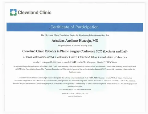 Cleveland Clinic Robotics in Plastic Surgery 2025 — Lectures and Lab (16.25 créditos AMA) — Cleveland Clinic · Cleveland, Ohio, 31 de julio – 2 de agosto de 2025